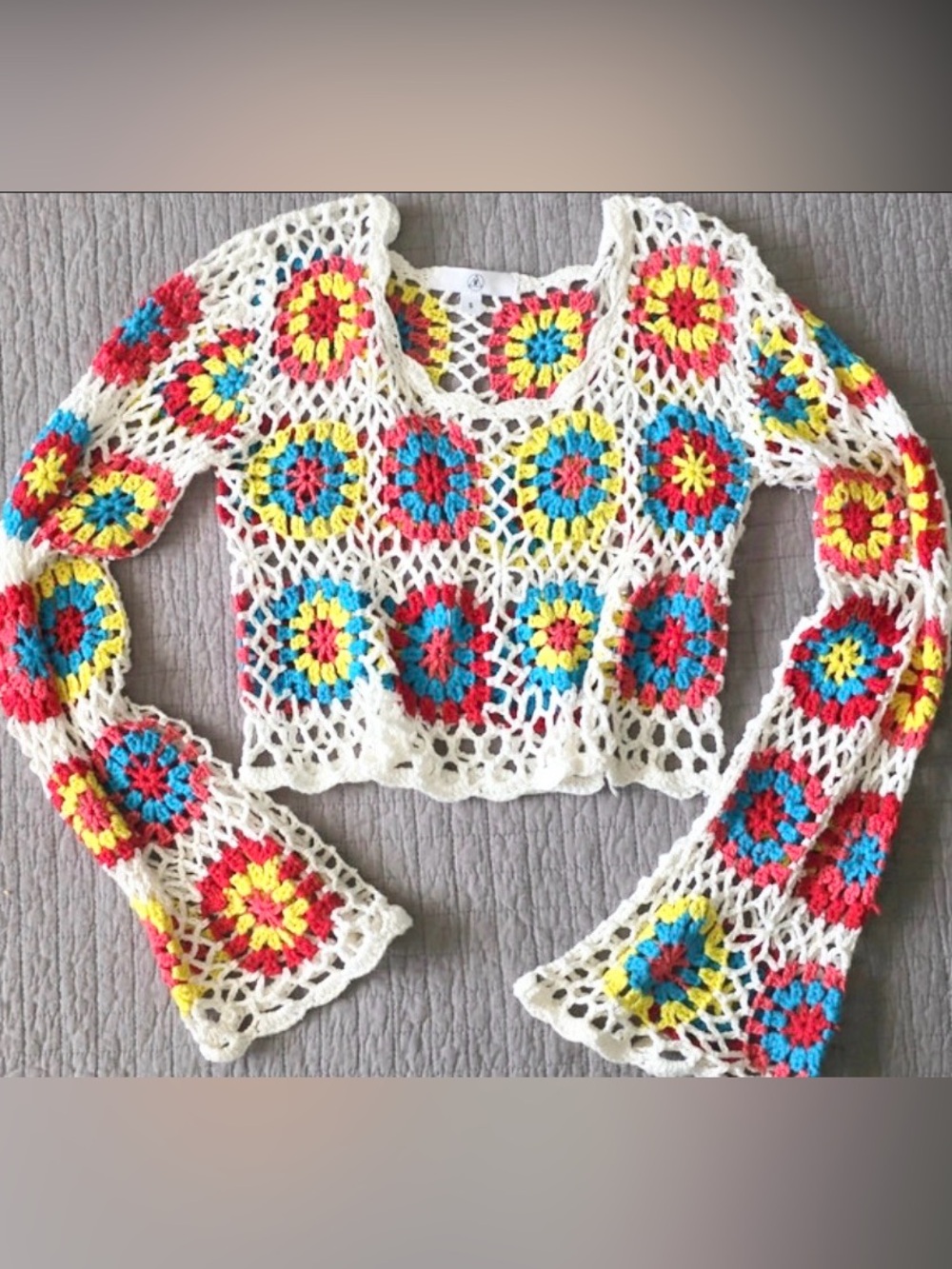 Gorgeous Missguided White Red Yellow Crochet Boho Sweater Small S
